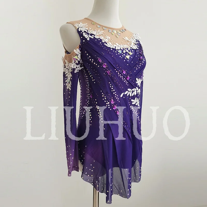 LIUHUO Rhythmic Gymnastics Leotard Purple Competitive Cheerleading Performance For Children-LIUHUO
