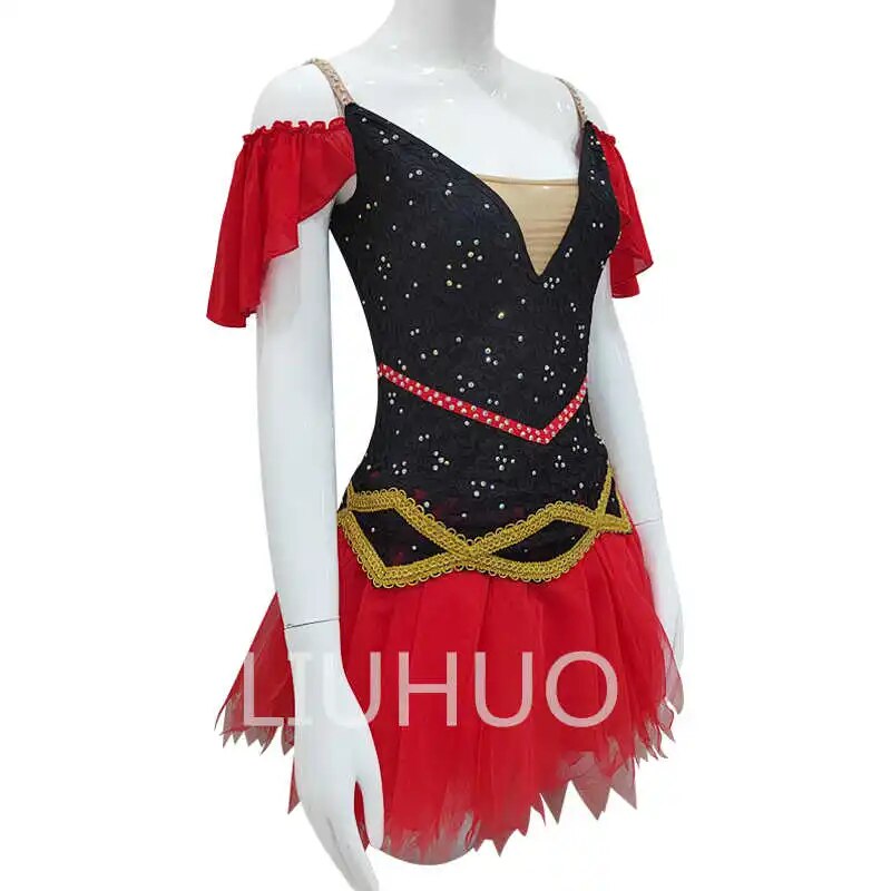 Custom skating dress lace pattern decoration red skating dance dress competition competitive clothing-LIUHUO
