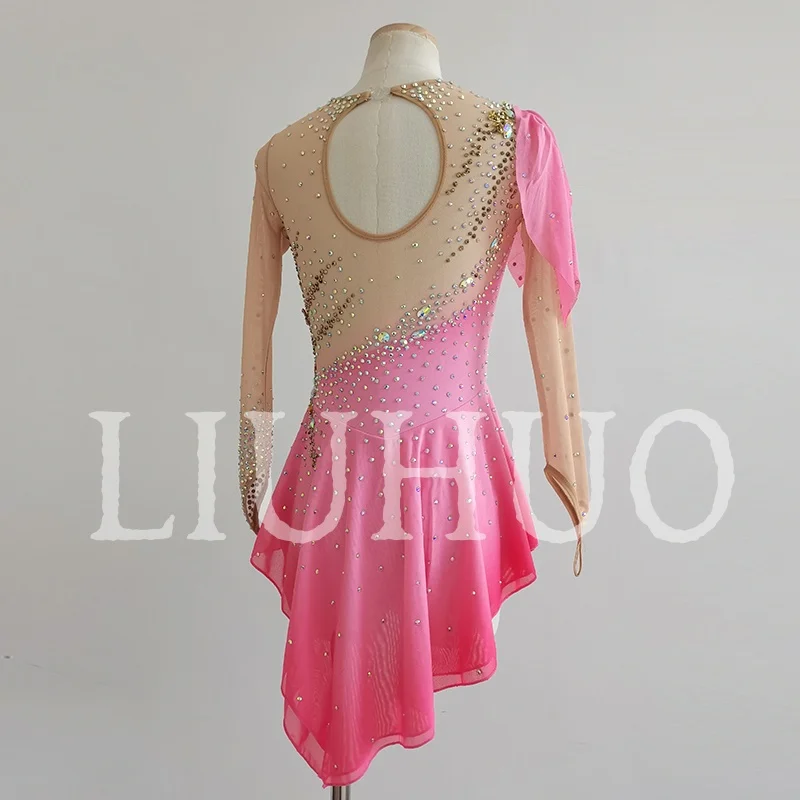 LIUHUO Ice Figure Skating Dress Girls Women Teens Stretchy Spandex Pink Competition Wholesale-LIUHUO