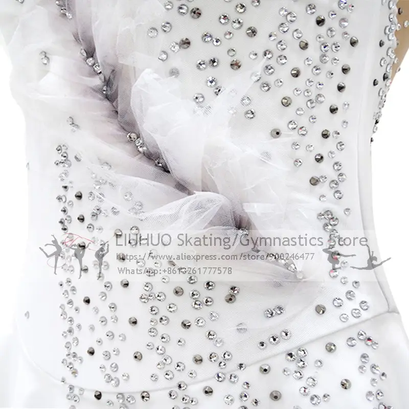 Ice Skating Dress Girls White Flower Spandex Elastane High Elasticity Competition Skating Wear Handmade Jeweled Rhin-LIUHUO