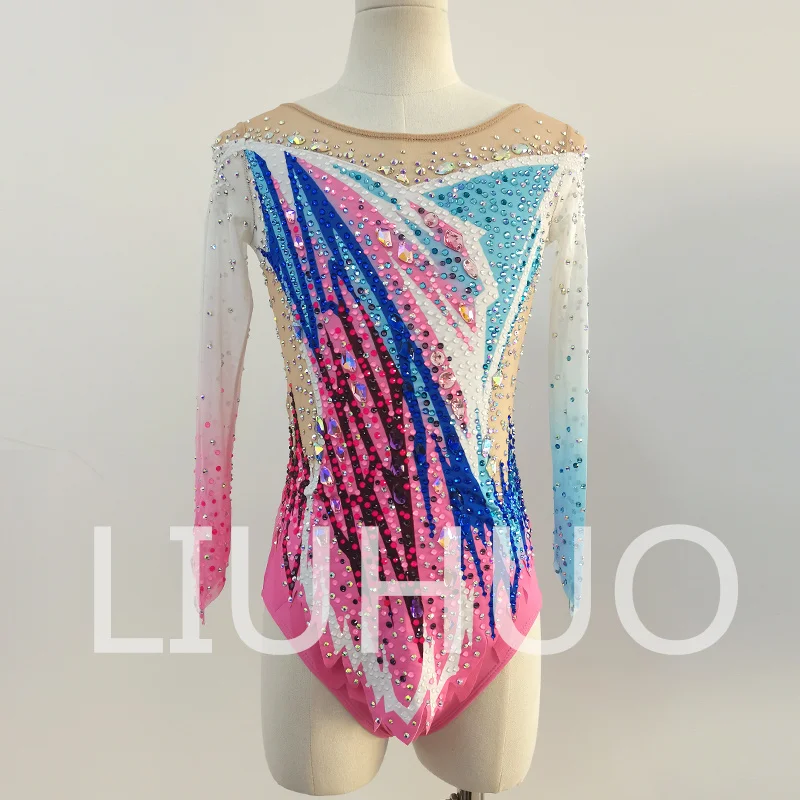 LIUHUO Rhythmic Gymnastics Leotard Pink-Blue Competitive Cheerleading Performance For Children-LIUHUO