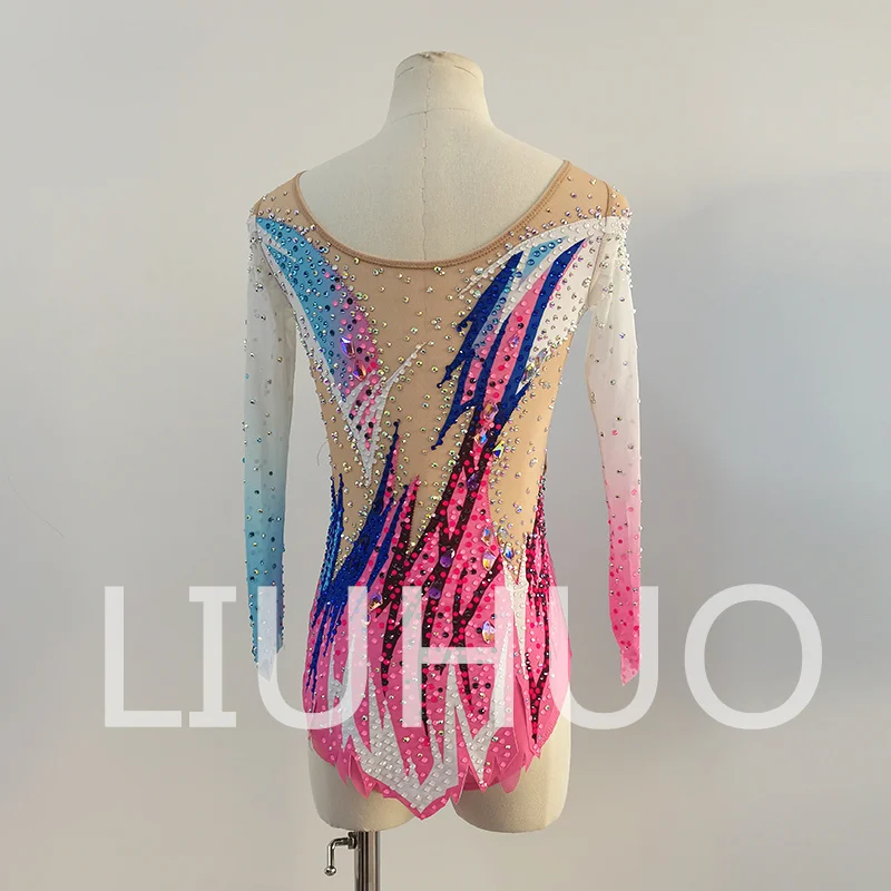 LIUHUO Rhythmic Gymnastics Leotard Pink-Blue Competitive Cheerleading Performance For Children-LIUHUO
