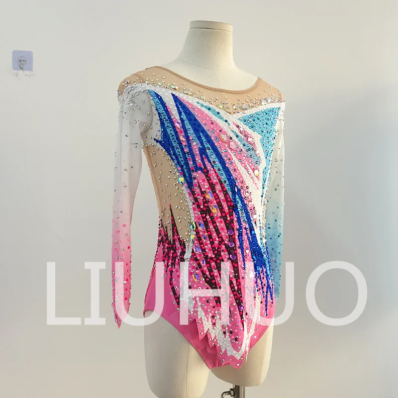 LIUHUO Rhythmic Gymnastics Leotard Pink-Blue Competitive Cheerleading Performance For Children-LIUHUO