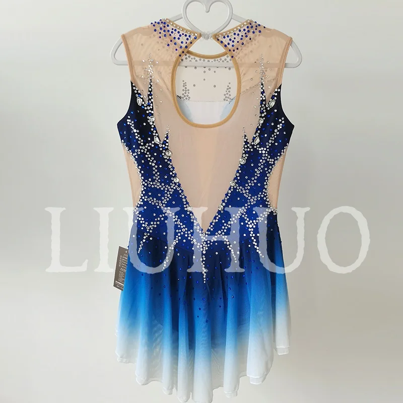 LIUHUO Ice Figure Skating Dress Girls Women Teens Stretchy Spandex Gradient Blue Competition Wholesale-LIUHUO