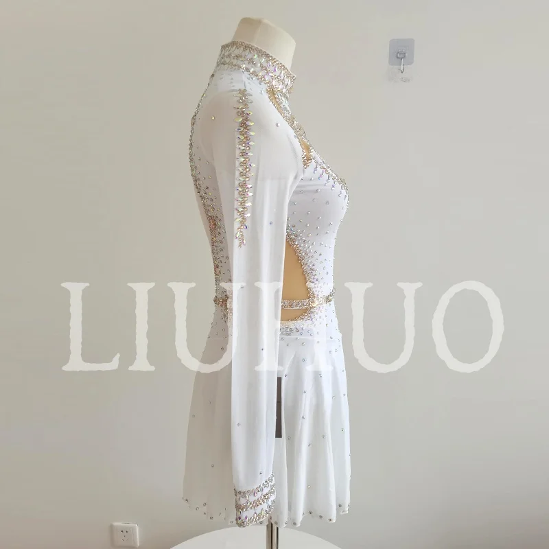 LIUHUO Ice Figure Skating Dress Girls Women Teens Stretchy Spandex White Competition Wholesale-LIUHUO