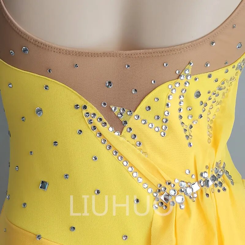 Figure Skating Dress Yellow Mesh Skirt Girls Sleeveless Competition Performance Manufacturers Custom