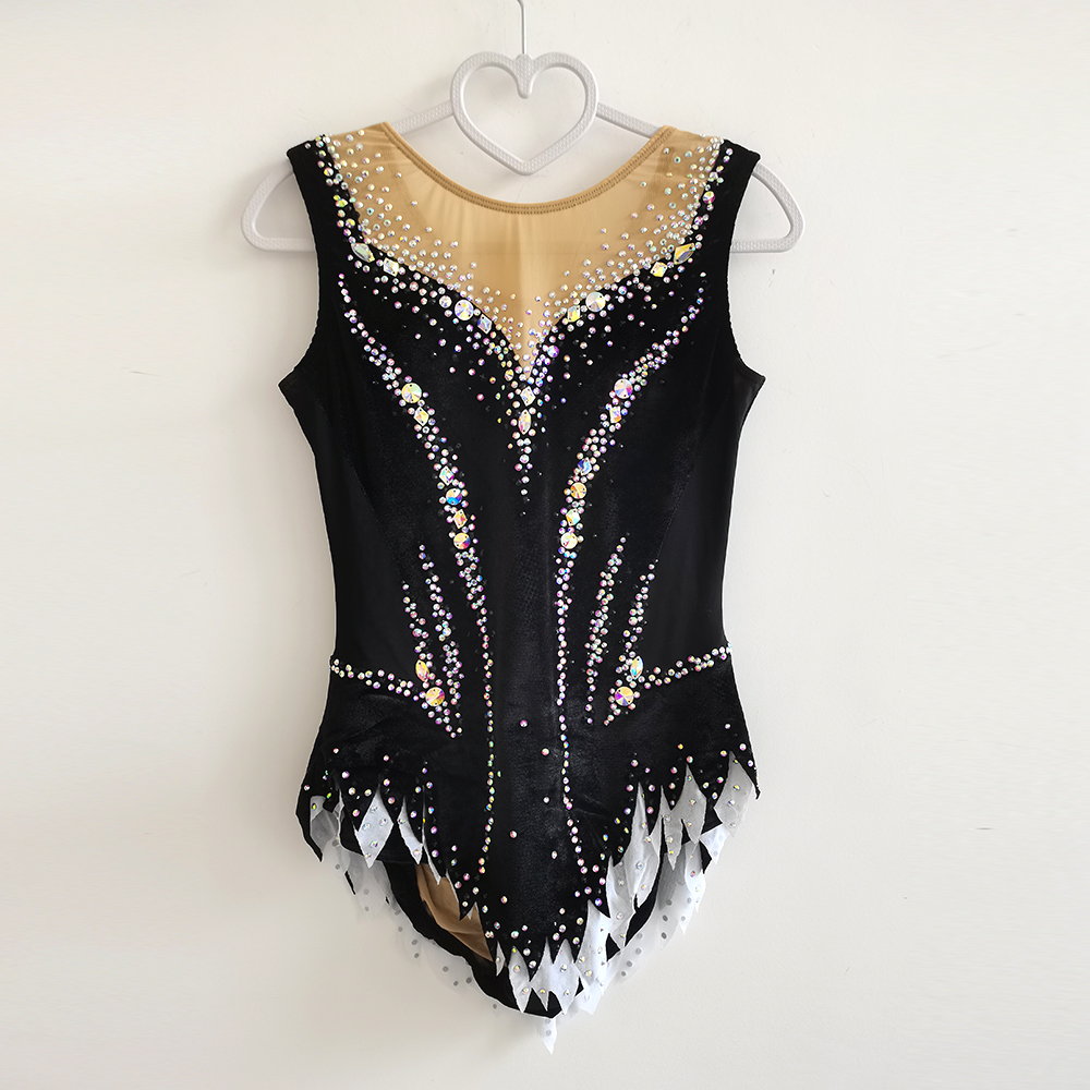 Liuhuo Figure Skating Dress BD9089 | Black Velvet Rhinestone Competition Skating Costume for Girls