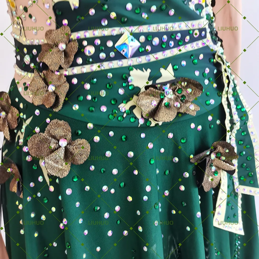 Liuhuo Figure Skating Dress BD1171 | Burgundy Rhinestone Competition Skating Dress for Girls