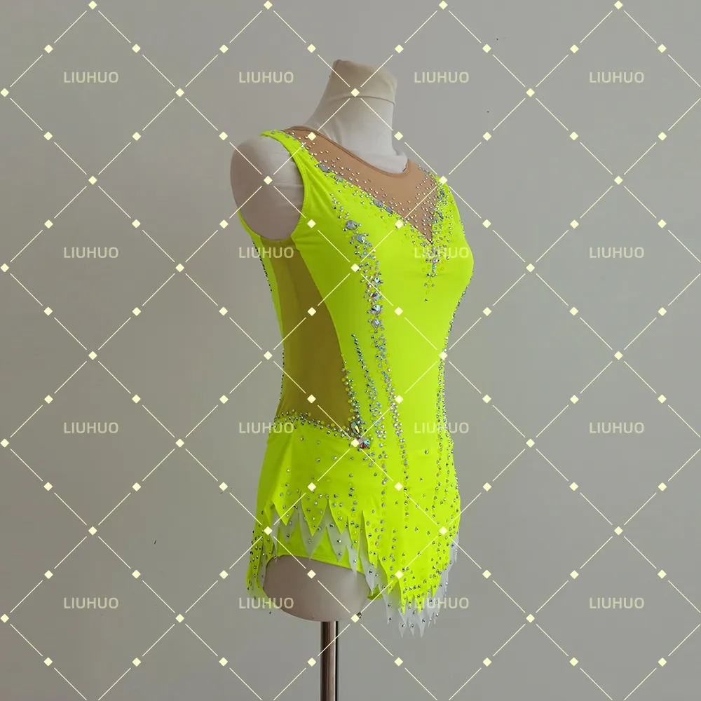LIUHUO Rhythmic Gymnastics Costume BD9089 | Vibrant Multi Color Crystal Competition Gymnastics Costume for Girls