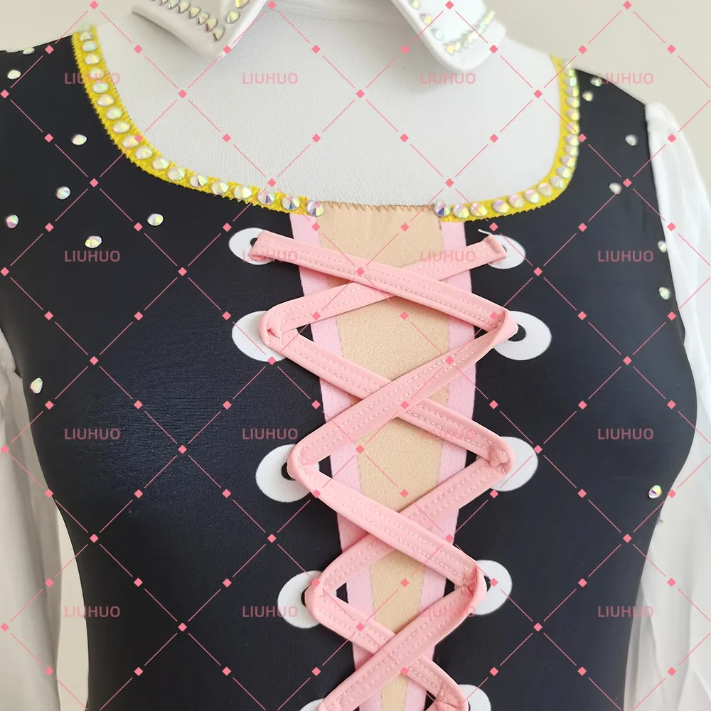 LIUHUO Figure Skating Dress JC1165 | German Dirndl Bavarian Pink Rose Floral Embroidered Crystal Figure Skating Costume for Girls
