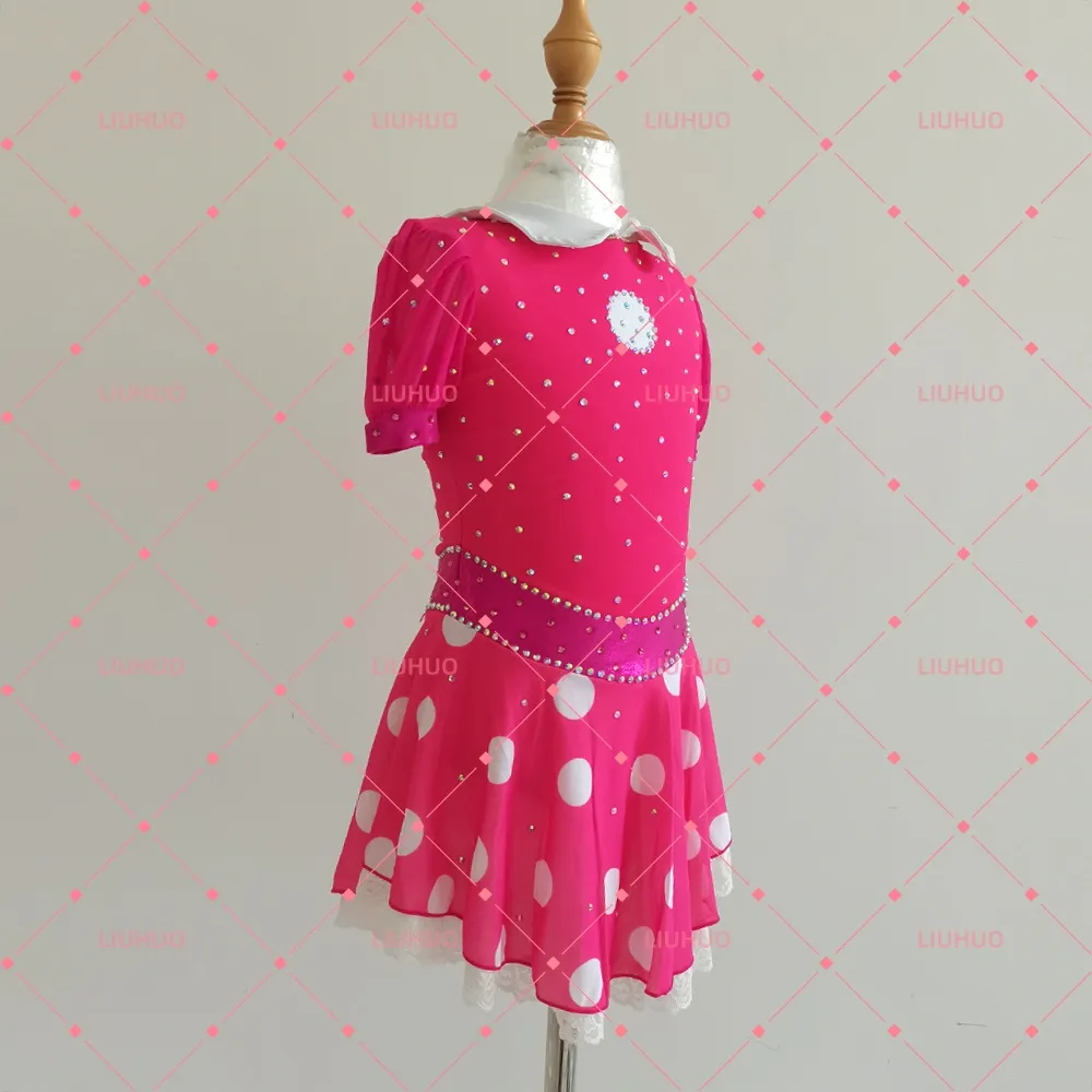 LIUHUO Figure Skating Dress JC1164 | Pink & White Peter Pan Collar Crystal Competition Skating Costume for Girls