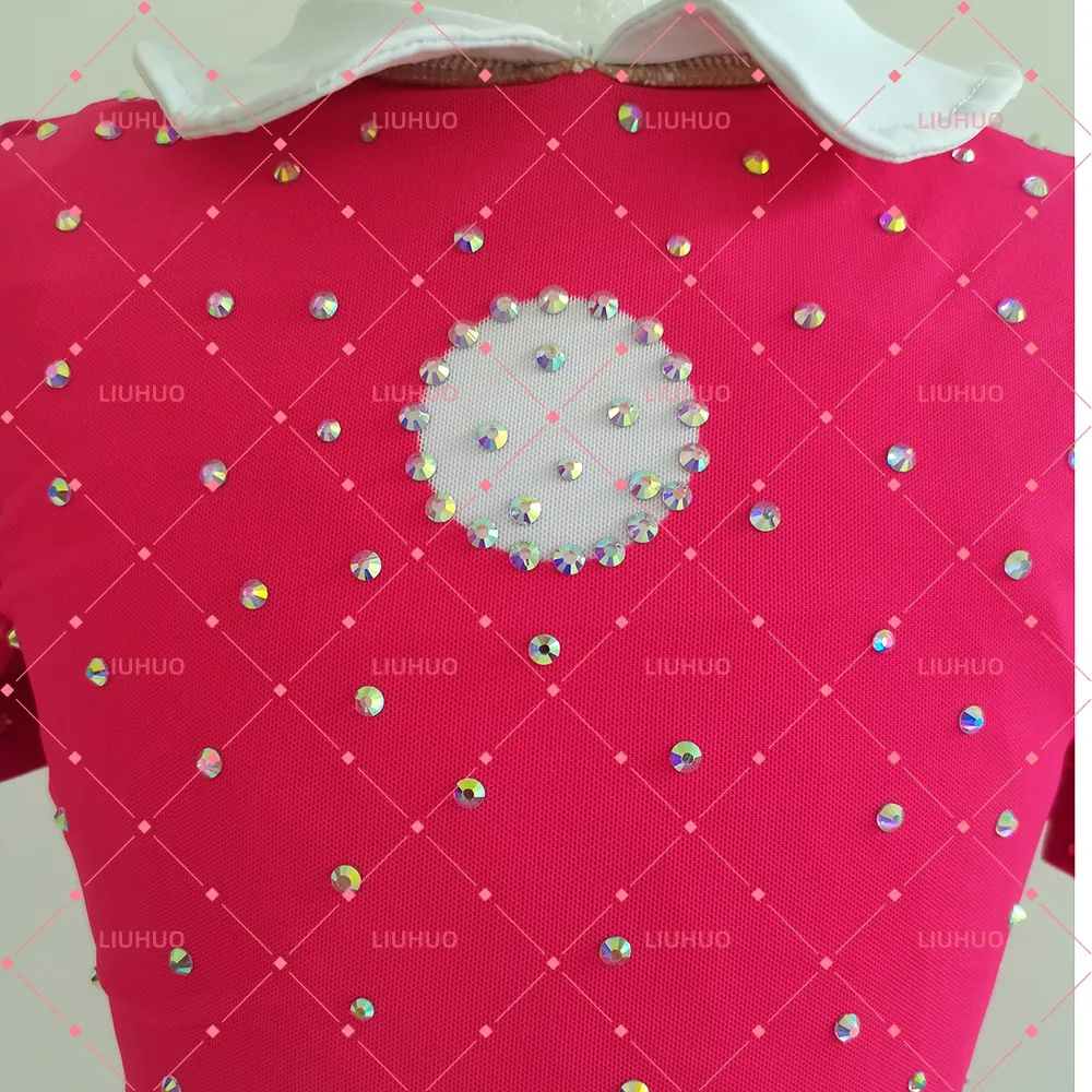 LIUHUO Figure Skating Dress JC1164 | Pink & White Peter Pan Collar Crystal Competition Skating Costume for Girls