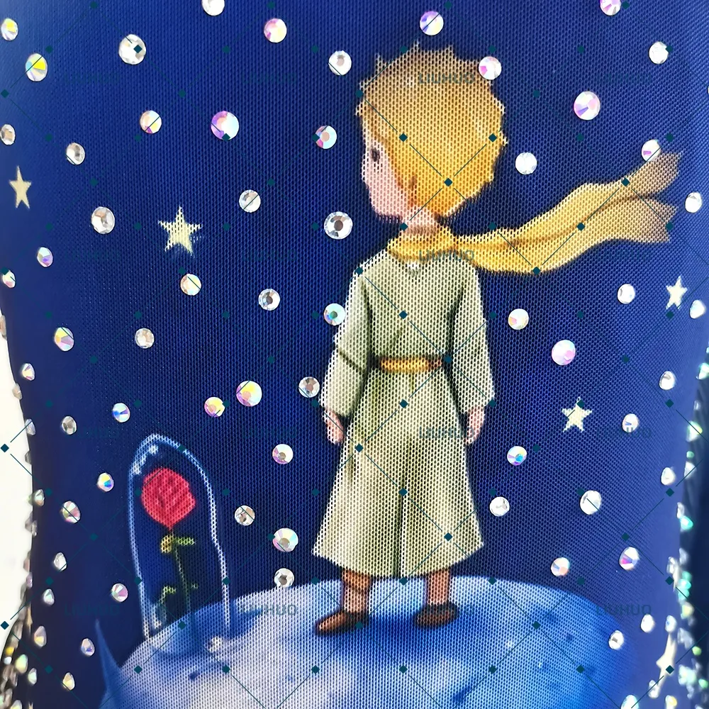 LIUHUO Figure Skating Costume JC1149 | The Little Prince Galaxy Theme Ombre Blue Crystal Skating Costume for Girls