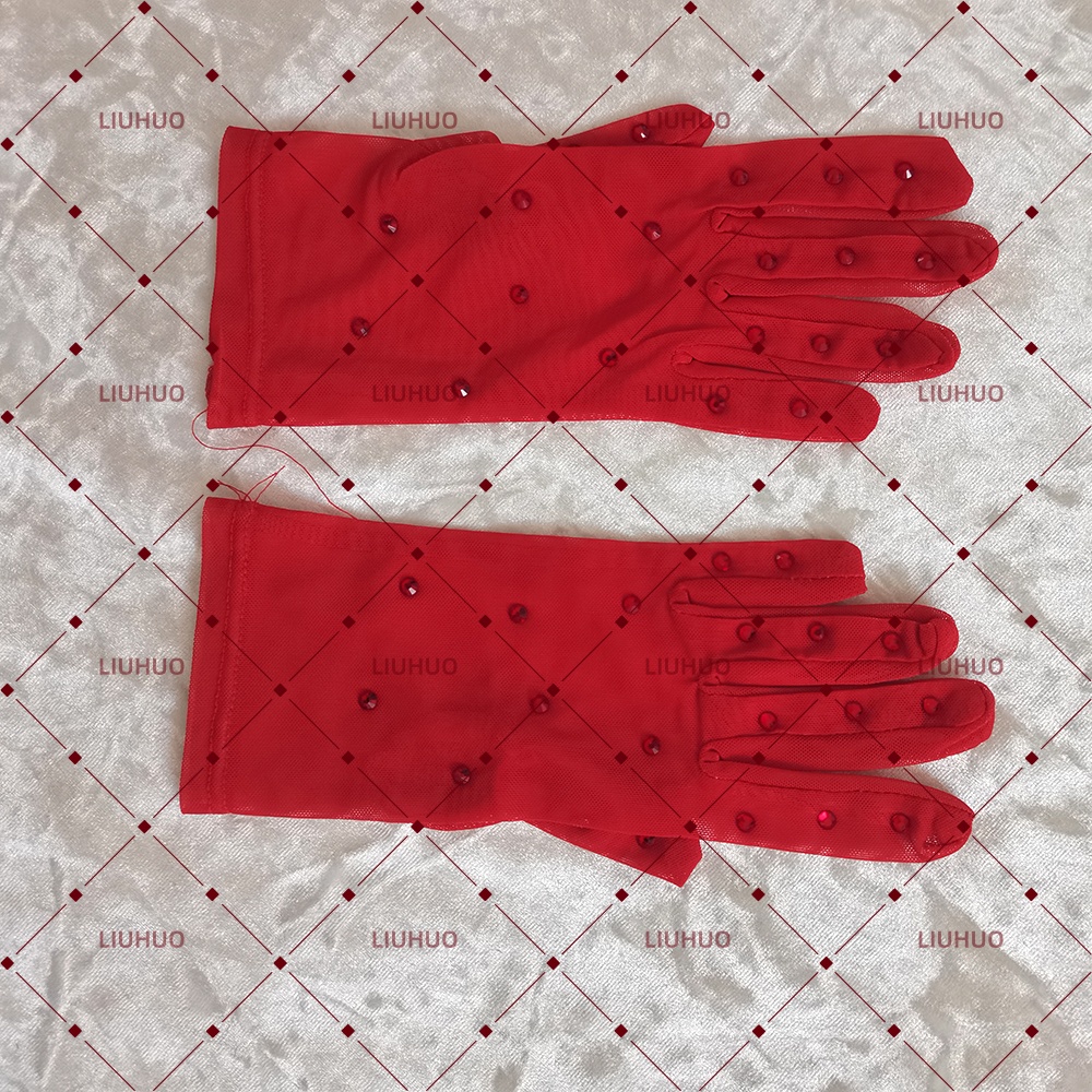 LIUHUO Skating Gloves JB403 | Nude Lycra Rhinestone Figure Skating Gloves for Performances