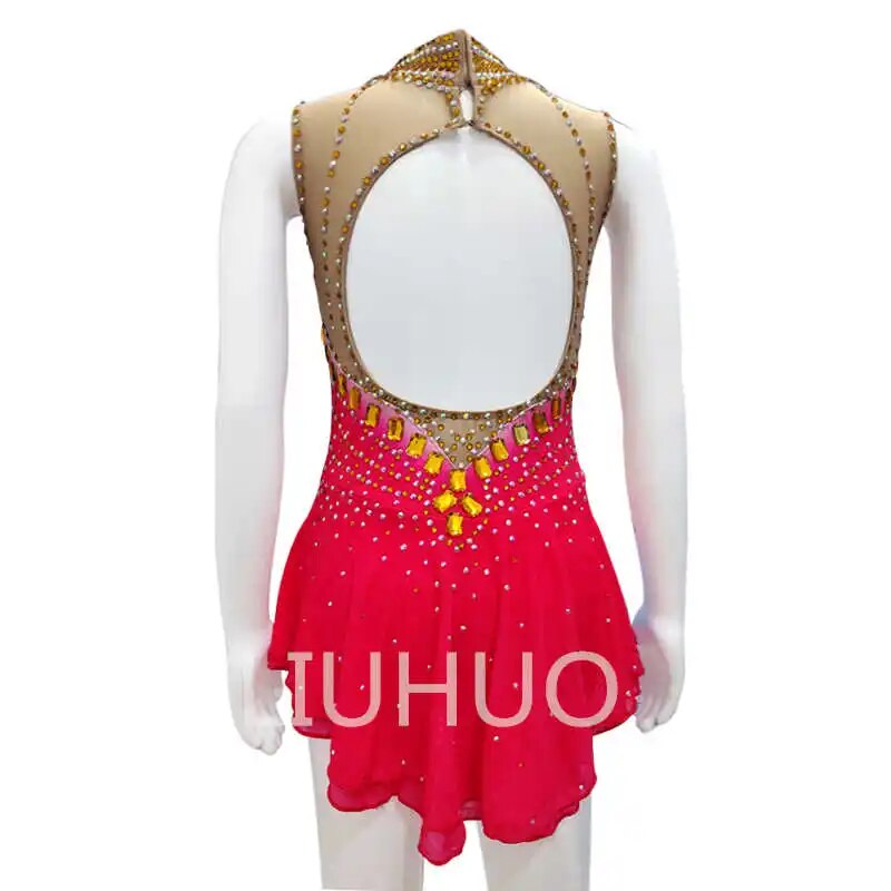LIUHUO Figure Skating Dress Girls Teens Red Ice Skating Competition Da