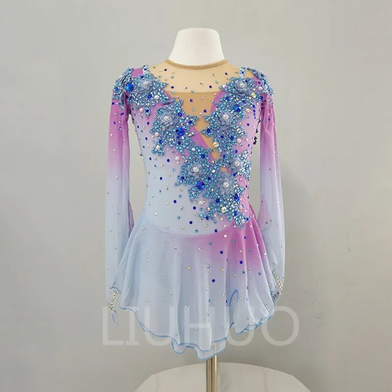 Figure Skating Dress LIUHUO Girls - Pink Gradient Competition Costume With  Hand-Sewn Crystals - Custom Sizes Available Girls Figure Skating Dress