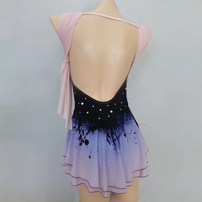 LIUHUO Figure Skating Suit Children's Performance Suit Acrobatic Performance Suit Skating Skirt Black Gradient-LIUHUO