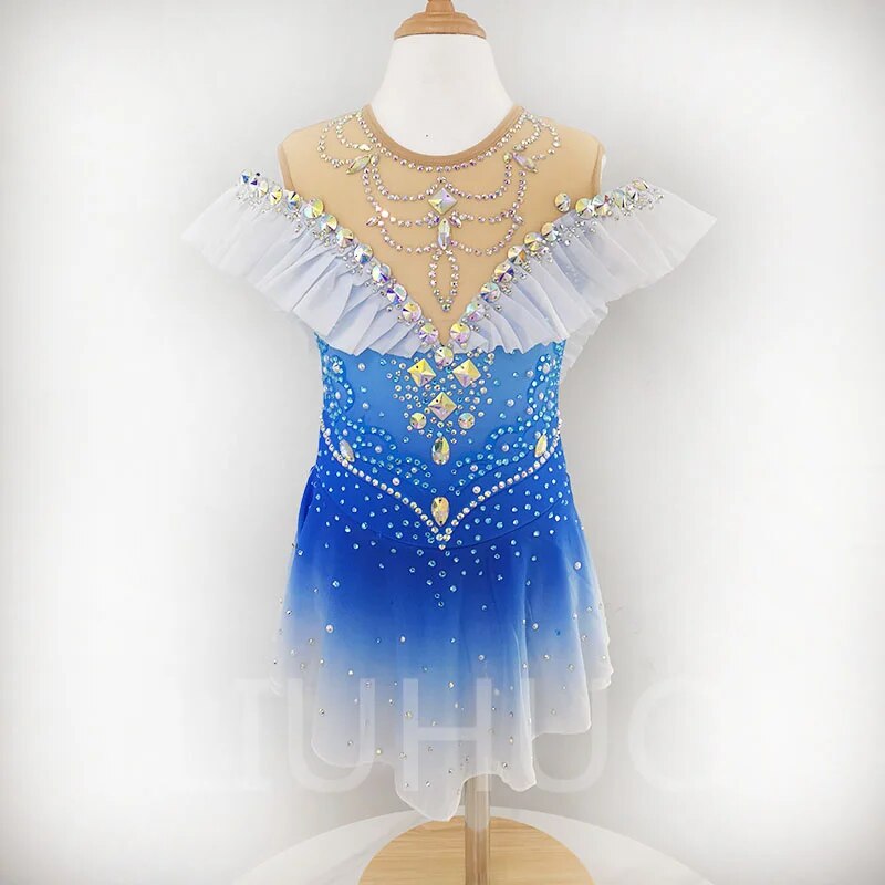 LIUHUO Artistic Gymnastics Suit Fitness Competition Suit Skill Performance Suit Blue-LIUHUO
