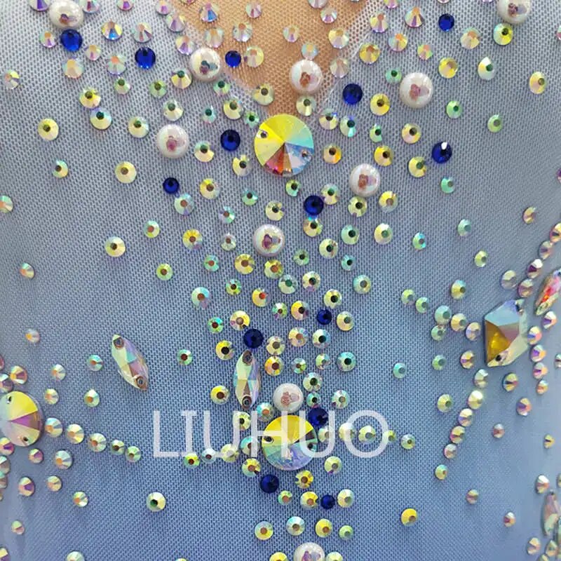 Blue gradient Figure Skating Dress Girls Women Practice Long Sleeve Ice Skating Skirt Performance Wear-LIUHUO