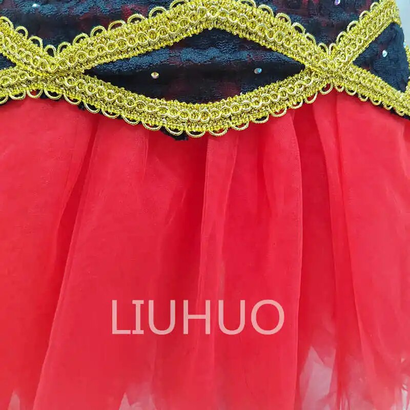 Custom skating dress lace pattern decoration red skating dance dress competition competitive clothing-LIUHUO