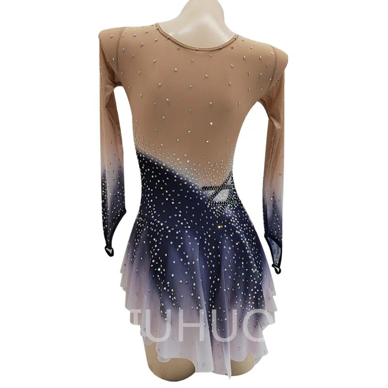 LIUHUO Grey gradient Figure Skating Dress Girls Women Practice Sleeveless Ice Skating Skirt Performance Wear-LIUHUO