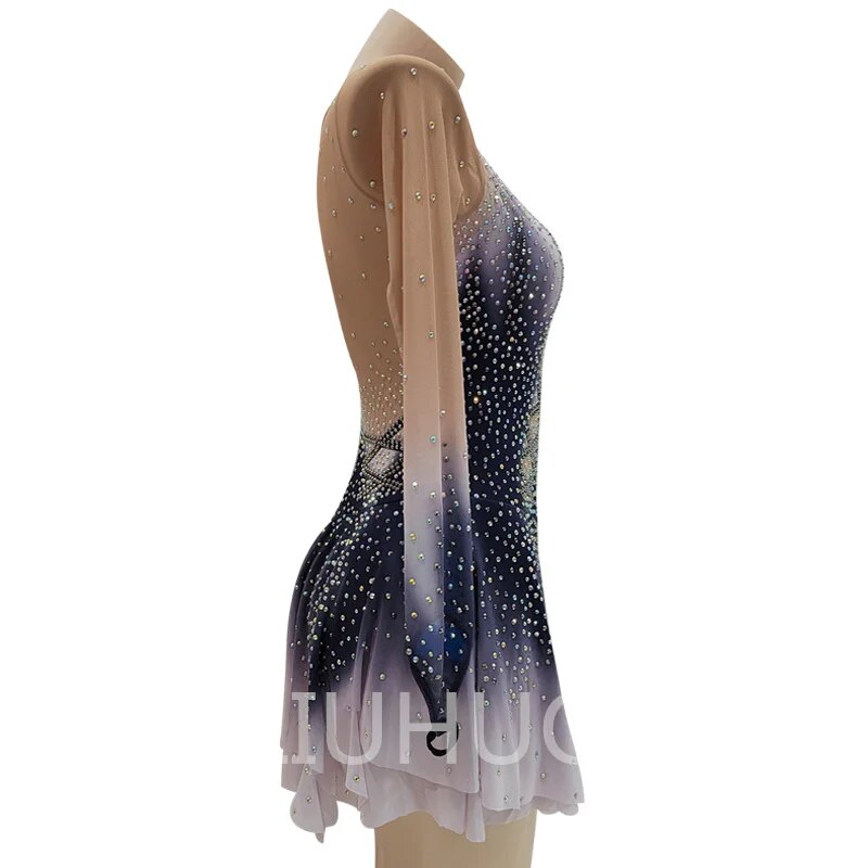 LIUHUO Grey gradient Figure Skating Dress Girls Women Practice Sleeveless Ice Skating Skirt Performance Wear-LIUHUO