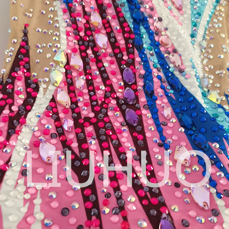 LIUHUO Rhythmic Gymnastics Leotard Pink-Blue Competitive Cheerleading Performance For Children-LIUHUO