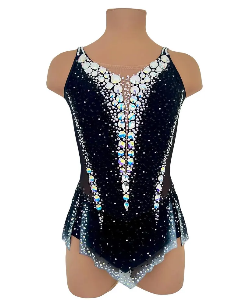 LIUHUO Rhythmic Gymnastics Leotards BD9067 | Black & AB Crystal Competition Gymnastics Costume for Girls & Women