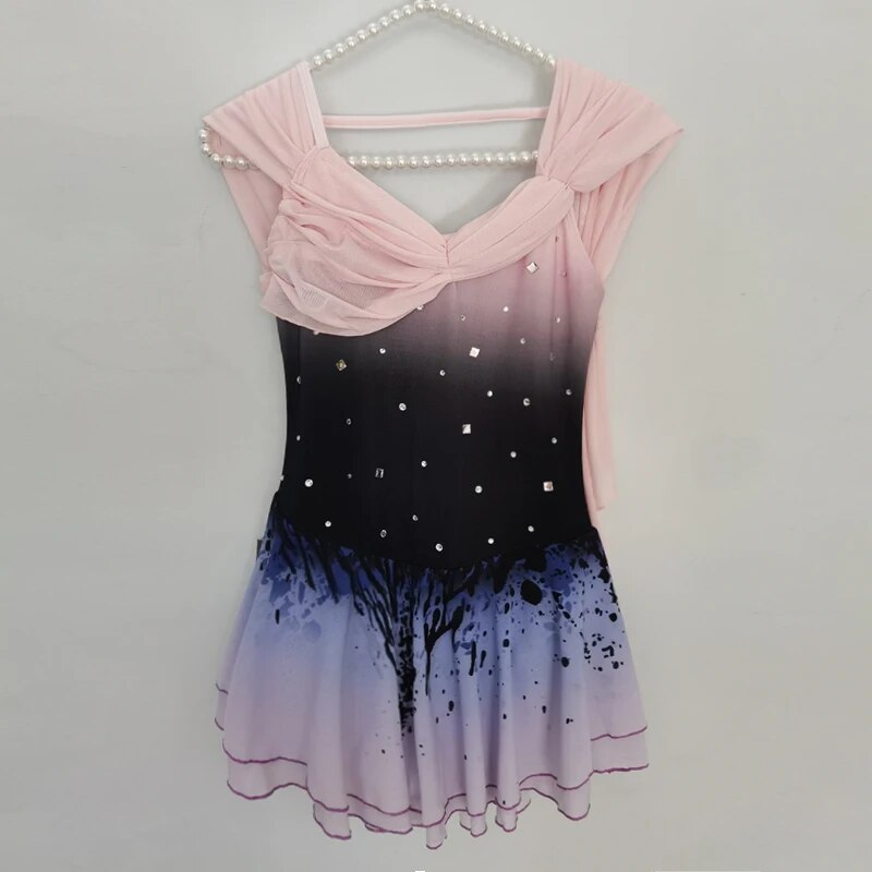 LIUHUO Figure Skating Suit Children's Performance Suit Acrobatic Performance Suit Skating Skirt Black Gradient-LIUHUO