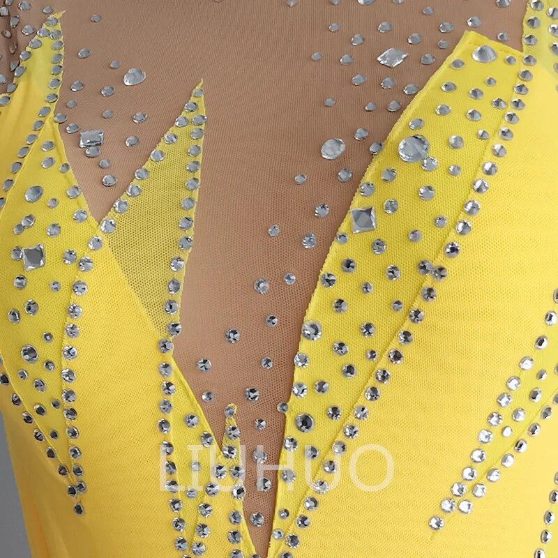 Figure Skating Dress Yellow Mesh Skirt Girls Sleeveless Competition Performance Manufacturers Custom