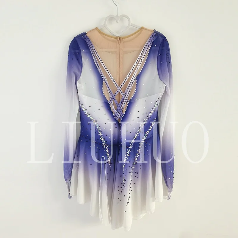 LIUHUO Ice Figure Skating Dress Girls Women Teens Stretchy Spandex Purple Competition Wholesale