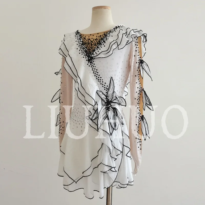 LIUHUO Ice Figure Skating Dress Girls Women Teens Stretchy Spandex White Competition Wholesale-LIUHUO