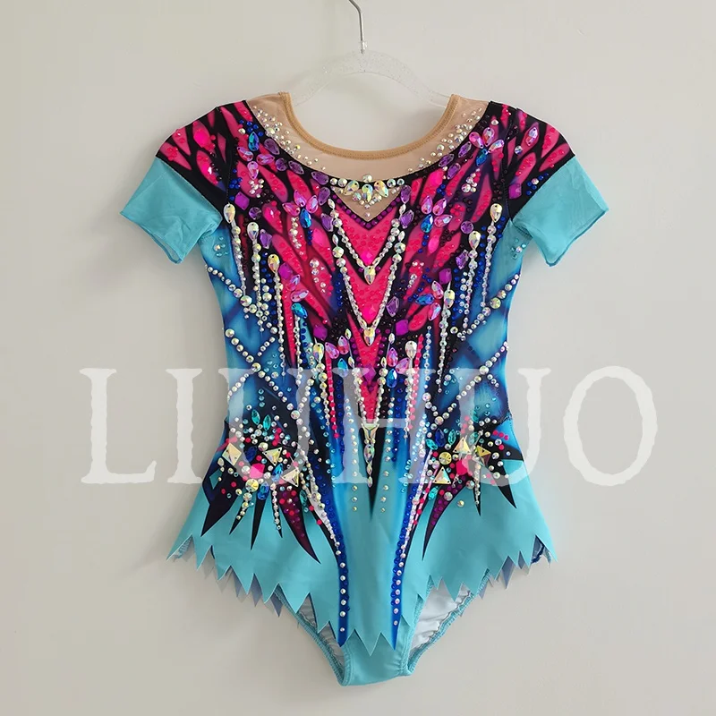 LIUHUO Rhythmic Gymnastics Leotard Gradient Short Sleeves Competitive Cheerleading Performance For Children-LIUHUO