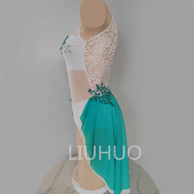Green Diamond Ladies One Piece Pole Dance Dress Competition Training Can Be Customized Lyrical Dance Dress-LIUHUO