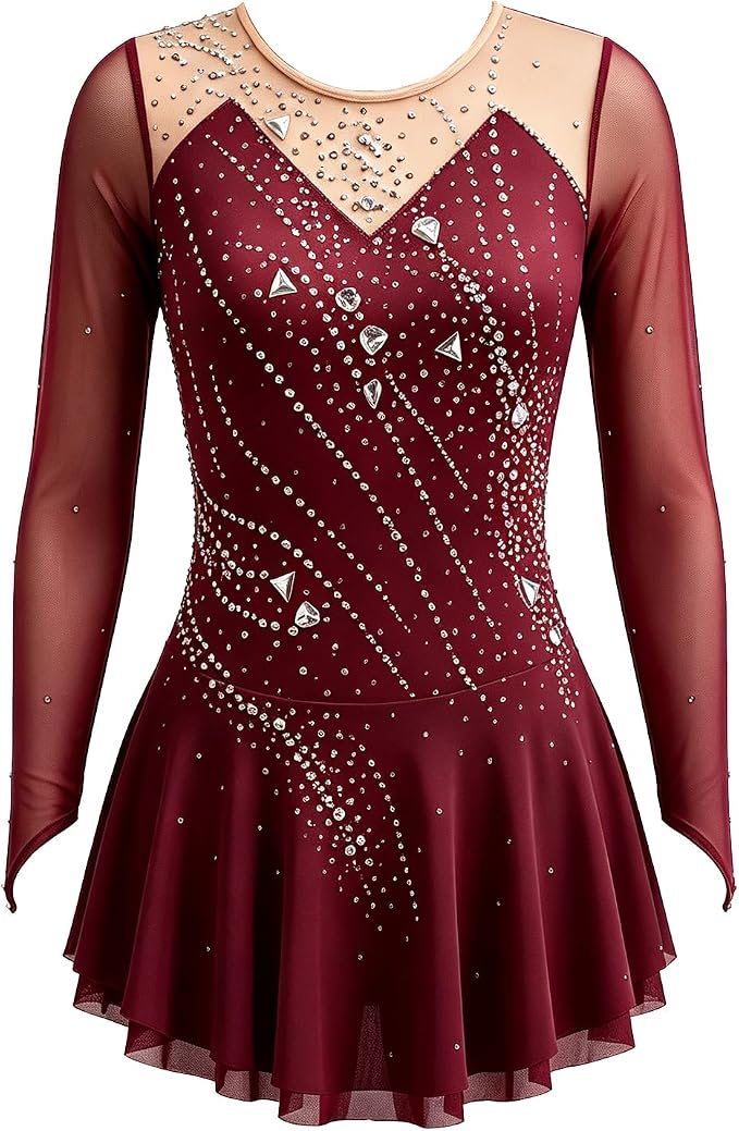 LIUHUO Figure Skating Dress JC | Champagne Gold Ombré One-Shoulder Crystal Chiffon Costume for Women