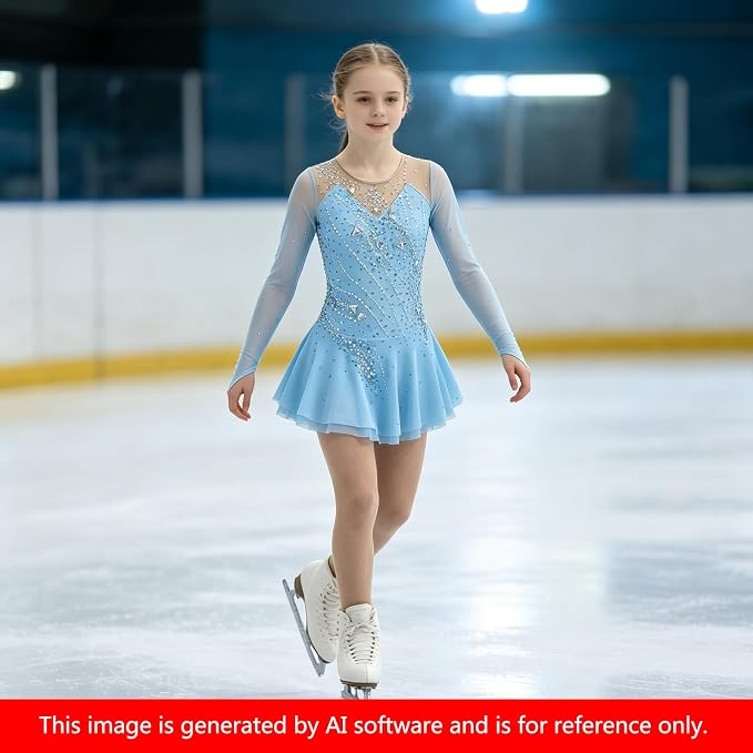 LIUHUO Figure Skating Dress JC1322 | Peach Crystal Competition Skating Costume for Girls & Women