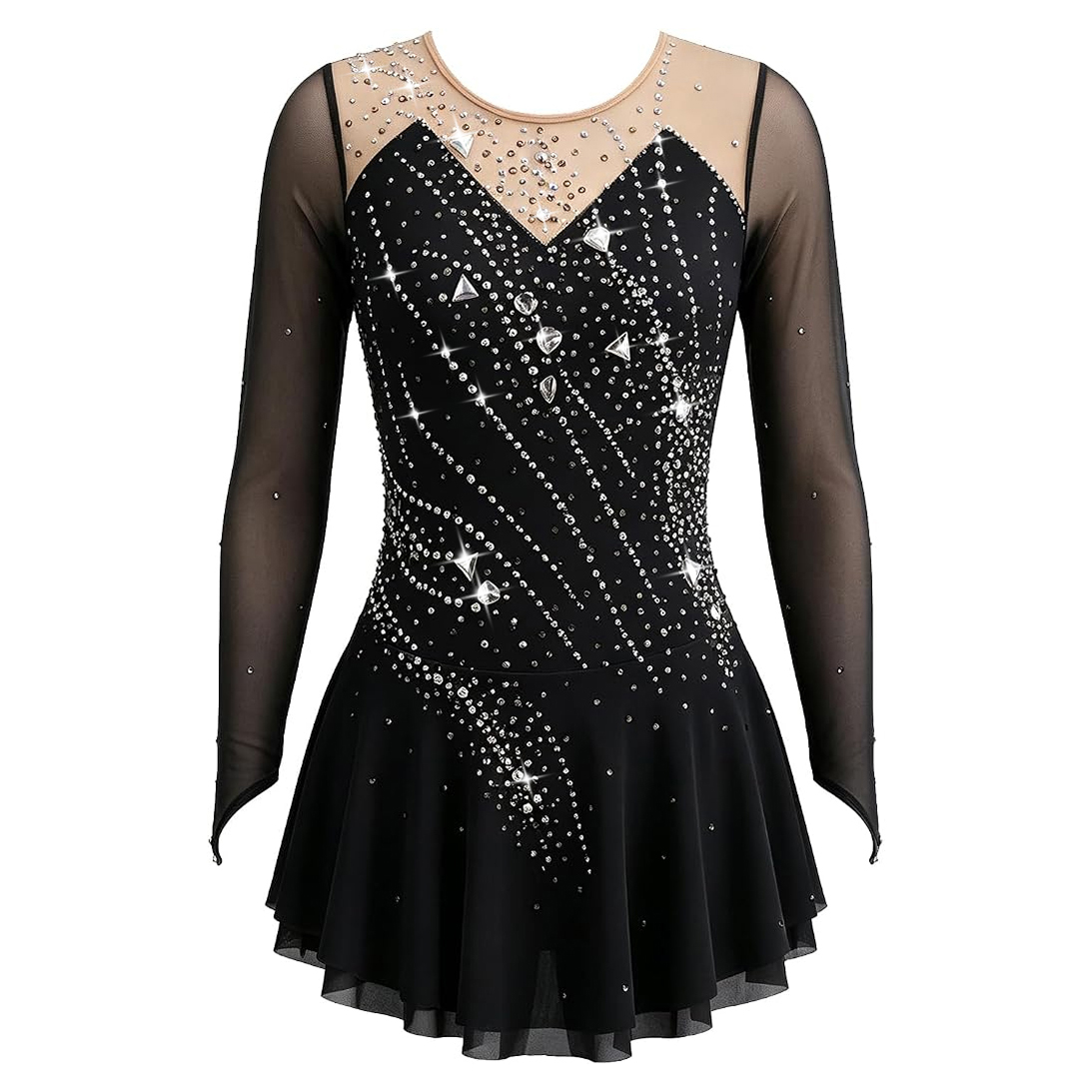 LIUHUO Figure Skating Dress JC1322 | Peach Crystal Competition Skating Costume for Girls & Women