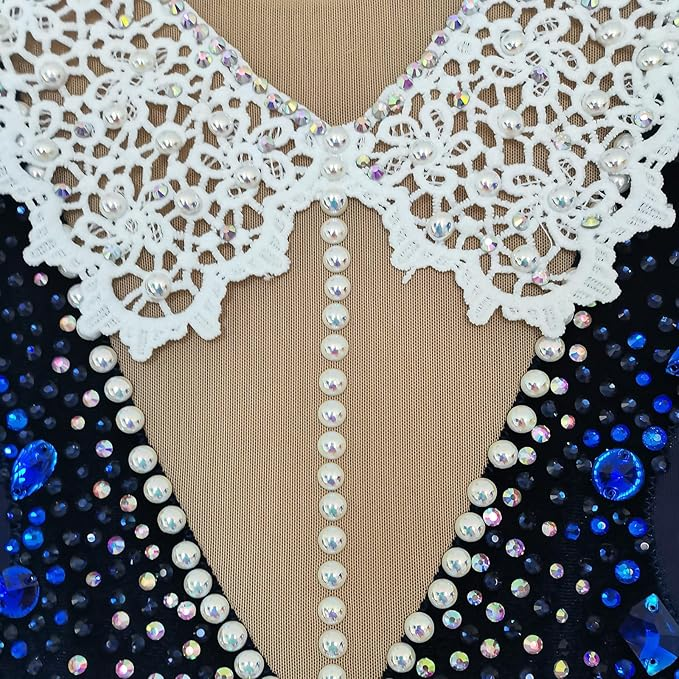 LIUHUO Rhythmic Gymnastics Leotard BD7129 | Black Velvet & Blue Crystal Competition Gymnastics Costume for Girls & Women