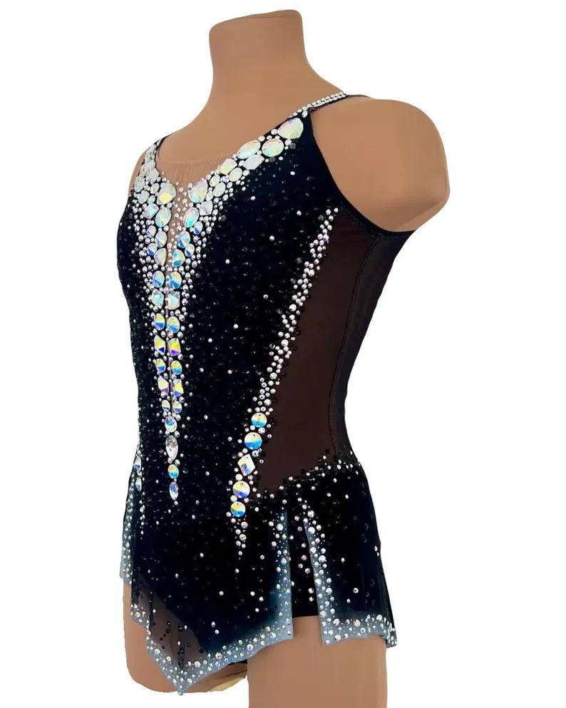 LIUHUO Rhythmic Gymnastics Leotards BD9067 | Black & AB Crystal Competition Gymnastics Costume for Girls & Women