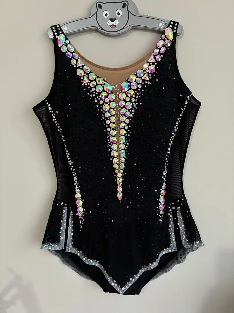 LIUHUO Rhythmic Gymnastics Leotards BD9067 | Black & AB Crystal Competition Gymnastics Costume for Girls & Women