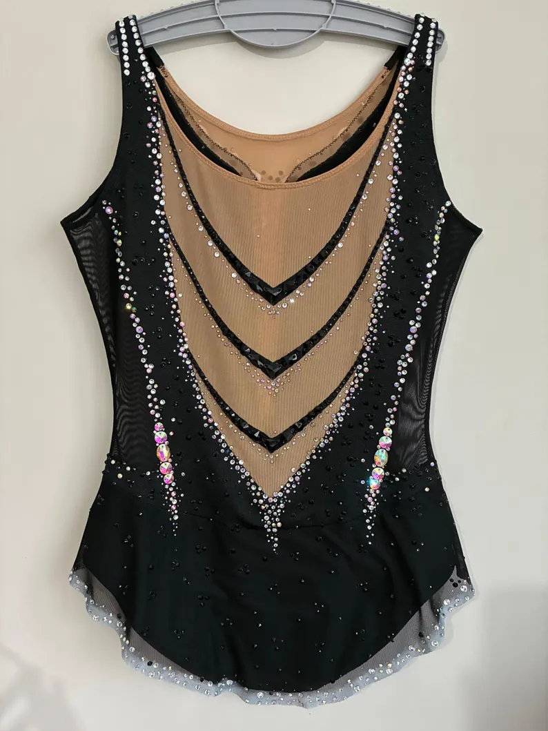 LIUHUO Rhythmic Gymnastics Leotards BD9067 | Black & AB Crystal Competition Gymnastics Costume for Girls & Women