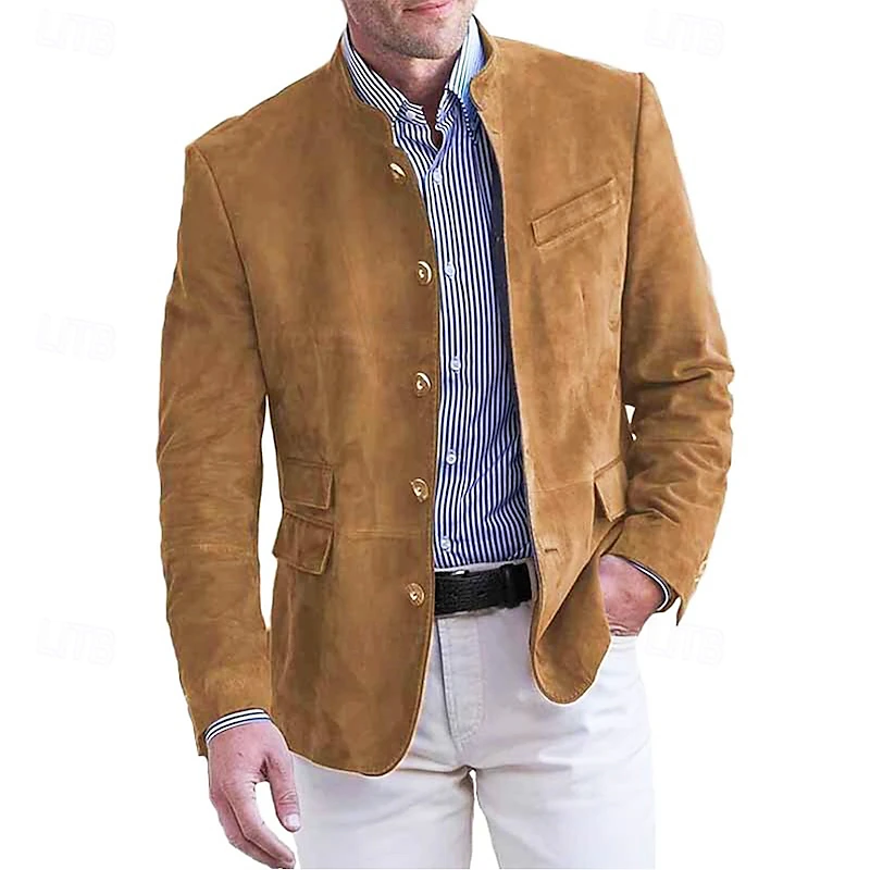 Men's Lightweight Jacket Casual Jacket Faux Suede Jacket Going out Soft Buckle Spring &  Fall Casual Stand Collar Regular Black Navy Blue Khaki Army Green Dark Gray Jacket