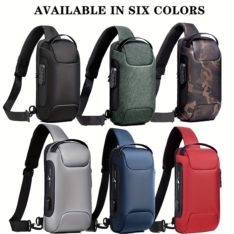 Men's Anti-Theft Sling Bag with USB Charging Port and Encrypted Lock – Crossbody Backpack for Secure Travel, Office, and Outdoor Activities