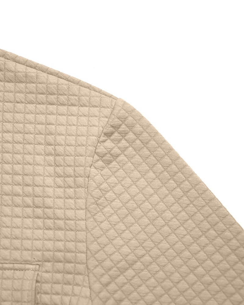 Men's Waffle Jacket Shirt Jacket Casual Jacket Vacation Daily Breathable Jacquard Pocket Spring Fall Plain Fashion Classic Lapel Regular Black White Khaki Army Green Dark Gray Jacket