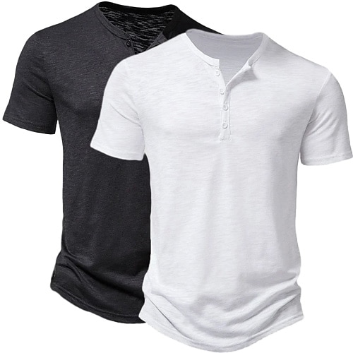 2 Pack Men's T Shirt Henley Shirt Tee Top Short Sleeve Plain Solid Designer Basic Modern Contemporary Buttons Plain Henley Vacation Street Casual Summer Henley T-Shirt