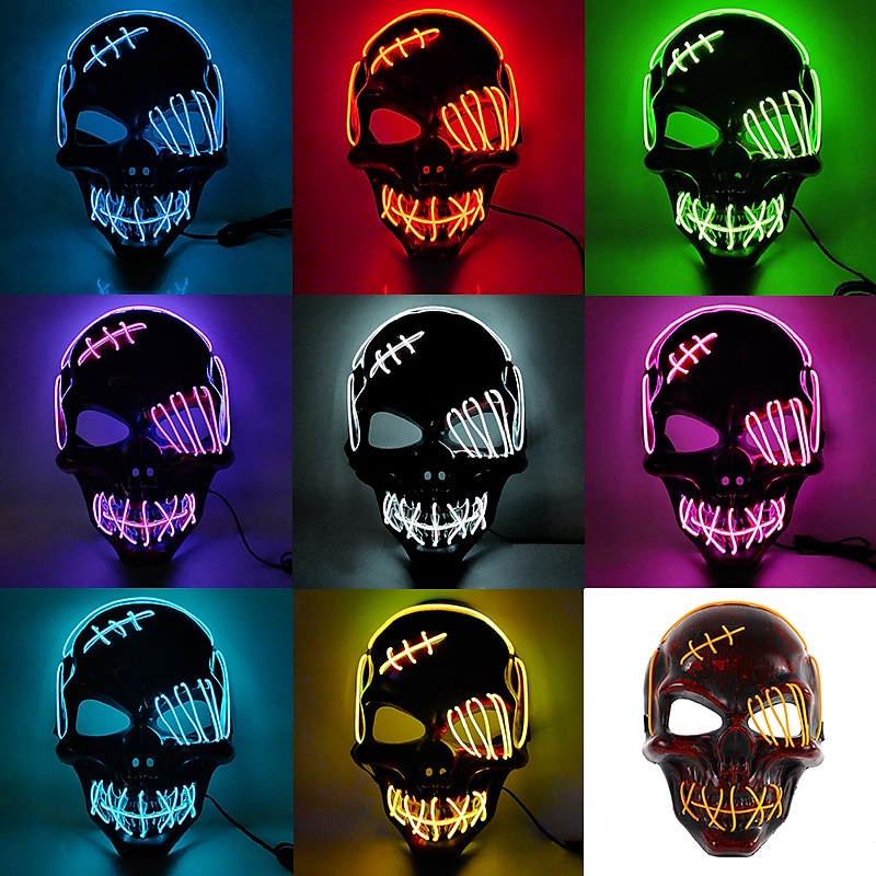 Halloween Glowing Mask LED Light Up Skeleton Pirate Mask Halloween Mask for Festival Cosplay Halloween Prop Carnival Gifts