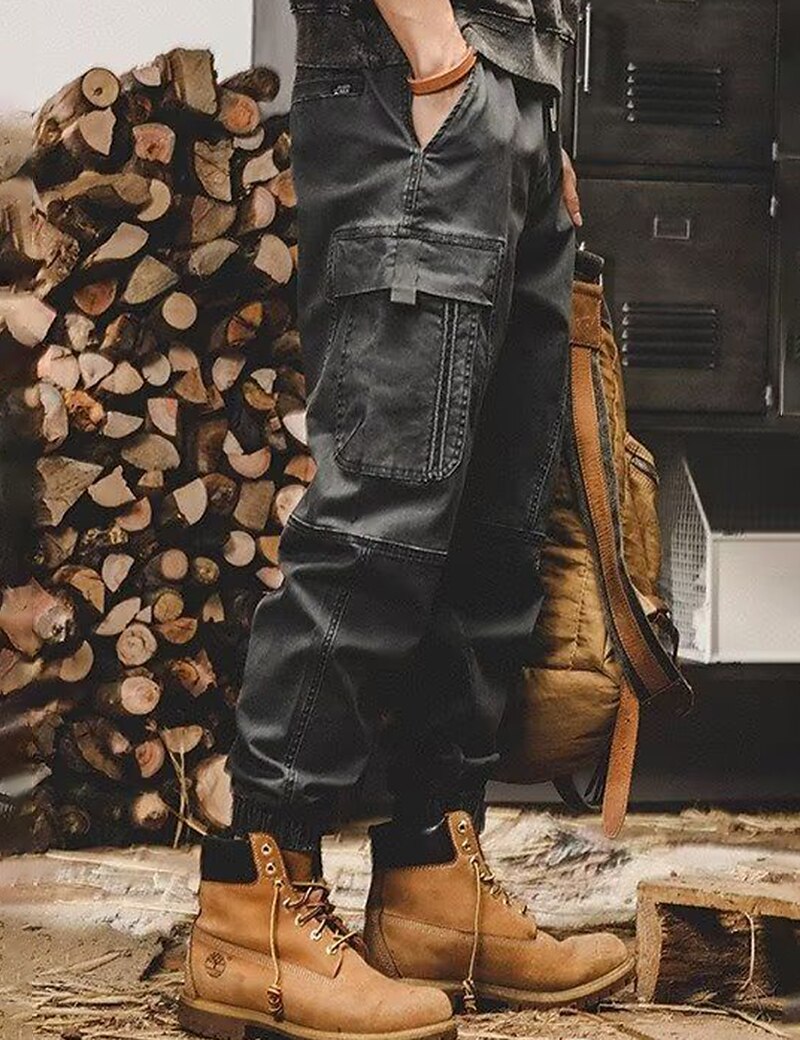 Men's Cargo Pants Cargo Trousers Techwear Pocket Drawstring Elastic Waist Plain Comfort Breathable Outdoor Daily Going out Cotton Blend Fashion Casual Black Khaki