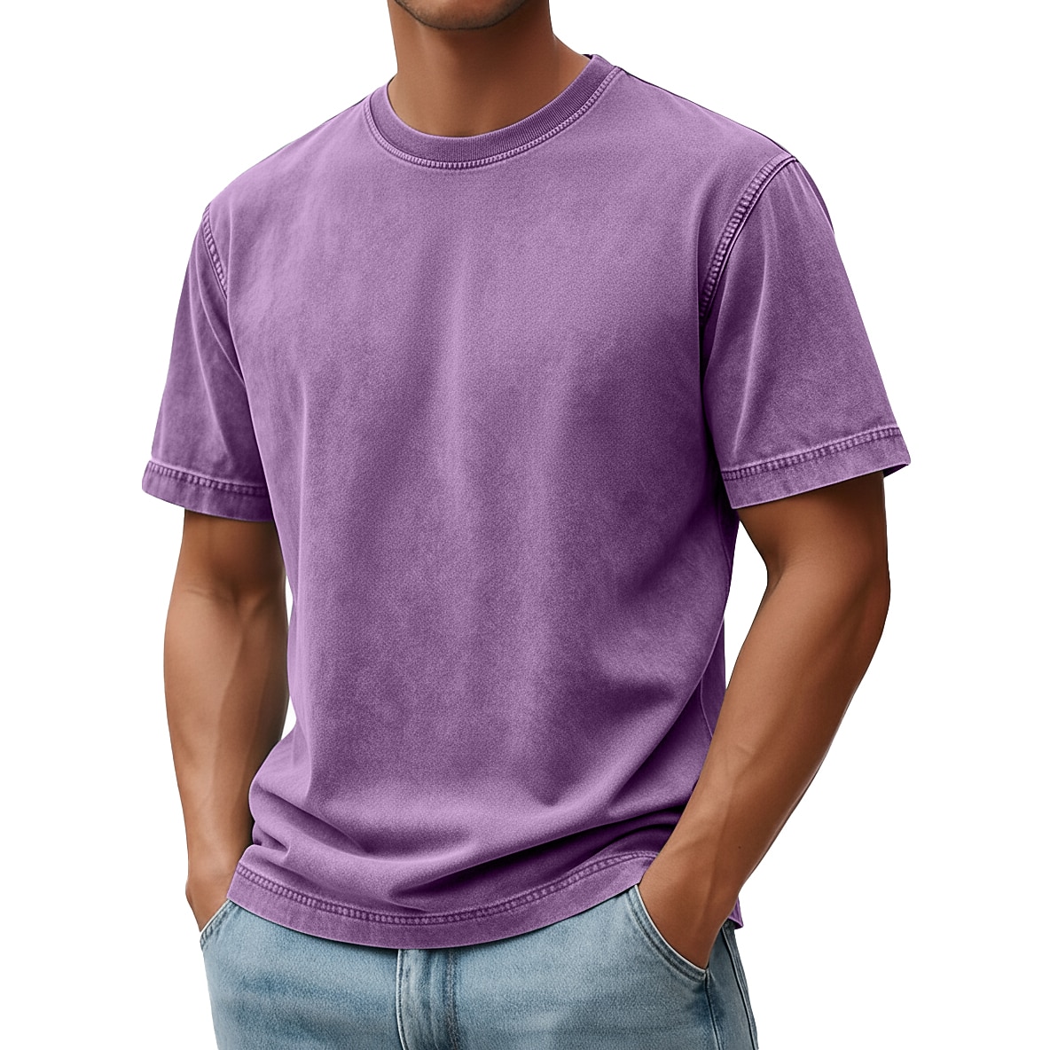 Men's T Shirt 100% Cotton Acid Wash Shirt Tee Top Short Sleeve Crew Neck Summer Spring Fall Plain Retro Vintage Casual Vintage Style Distressed Casual Blue Black Pink Top Tee for Men