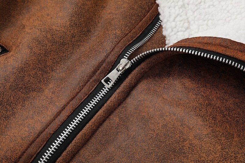 Men's Faux Leather Jacket Winter Jacket Fleece Jacket Sherpa Jacket Daily Vacation Thermal Warm Pocket Fleece Fall & Winter Plain Fashion Streetwear Lapel Regular Black Brown Green Jacket