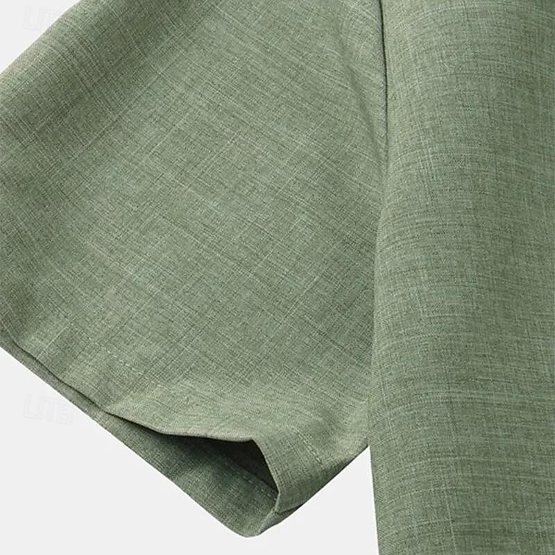 Men's Linen Shirt Casual Shirt Black White Yellow Short Sleeve Plain Henley Spring & Summer Hawaiian Holiday Clothing Apparel Front Pocket